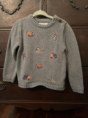 Gray Knit Kids Sweater with Construction Truck Embroidery